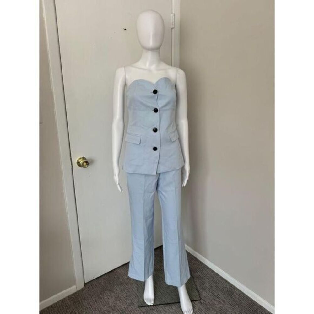 Commense Elegant Light Blue Strapless Corset Top and Wide-Leg Pants Set M - Picture 5 of 11